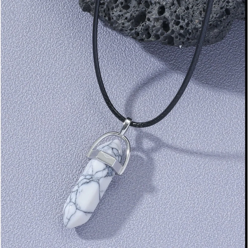 New Vegan Leather Sterling Silver White Howlite Natural Stone Artisan Necklace